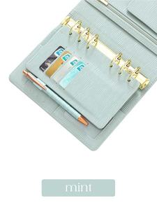 洪博最畅销的6环A6十字纹Epi皮革宽松仪表板飞叶，用于规划器，带6个卡槽 & 一个弹性笔环 - Product Image 4