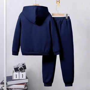 Ensemble de vêtements <span class=keywords><strong>bleu</strong></span> roi pour garçons adolescents, sweat à capuche imprimé dessin animé et pantalon de jogging ample, tenue thermique d'extérieur pour enfants, personnalisable - Product Image 2