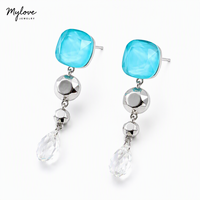 Boucles d'oreilles pendantes Mylove personnalisées en laiton plaqué platine avec perles de cristal bleu ciel facettées pour femme, style artistique
