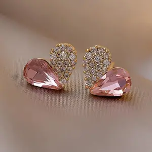 fashion pink stud heart new crystal earring 2021