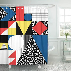 Patrón azul pintura moderna abstracta en Mondrian colorido <span class=keywords><strong>Bauhaus</strong></span> Cortina de ducha de tela de poliéster impermeable - Product Image 5