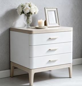 Modern Two-tone Solid Wood Nightstand,3 Drawer Wood Pull Curved Leg Bedside Cabinet for Minimalist Bedroom <b>Night</b> <b>Stand</b> - Product Image 2