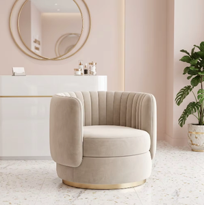 Fauteuil de détente moderne en acier inoxydable avec revêtement en tissu capitonné, rotation à 360 degrés, pour salon - Product Image 1