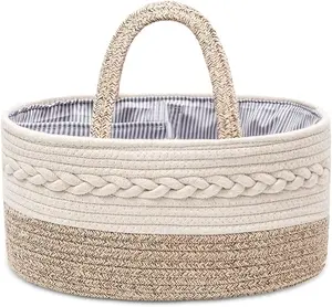 Portable Nappy Tote Bag Baby Woven Diaper Caddy Organizer Diaper Basket With Dividers