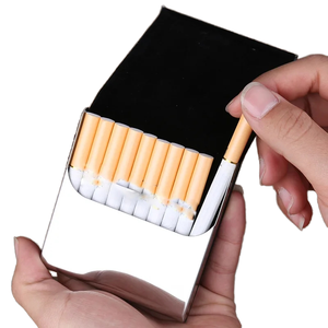 Logo personnalisé étui à cigarettes de luxe en <span class=keywords><strong>cuir</strong></span> boîte en métal 10 pièces Cigarettes tabac produit mallette de rangement étui à cigarettes en étain - Product Image 1