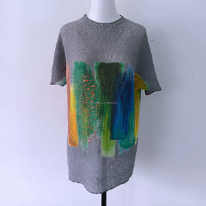 เสื้อยืดแขนสั้นจีบลายศิลปะแบบกำหนดเองสำหรับผู้หญิง เสื้อยืดตัวยาวสำหรับสุภาพสตรี - Product Image 2