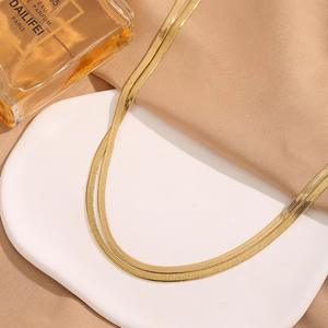 Joyería de acero inoxidable al por mayor, collar clásico de cadena de hueso de serpiente doble, collar de cadena de serpiente de hoja laminada - Product Image 3