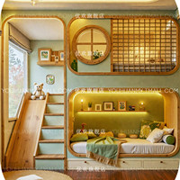 Lit pour enfants minimaliste sur le thème de la forêt verte pour garçons, lit superposé multifonctionnel avec glissière, escalier, rangement, bois massif