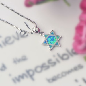 Số lượng lớn Do Thái ngôi sao của David Dây chuyền Ins Phong Cách Màu Xanh opal dát đồ trang sức thời trang cho các đại lý - Product Image 5
