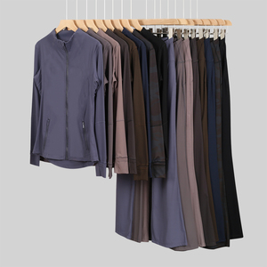 Ensemble de vêtements de yoga pour femmes <span class=keywords><strong>LULU</strong></span>, 2 pièces, motif uni, veste de jogging avec pantalon évasé, fermeture élastique à la taille, tenue de fitness d'automne - Product Image 6