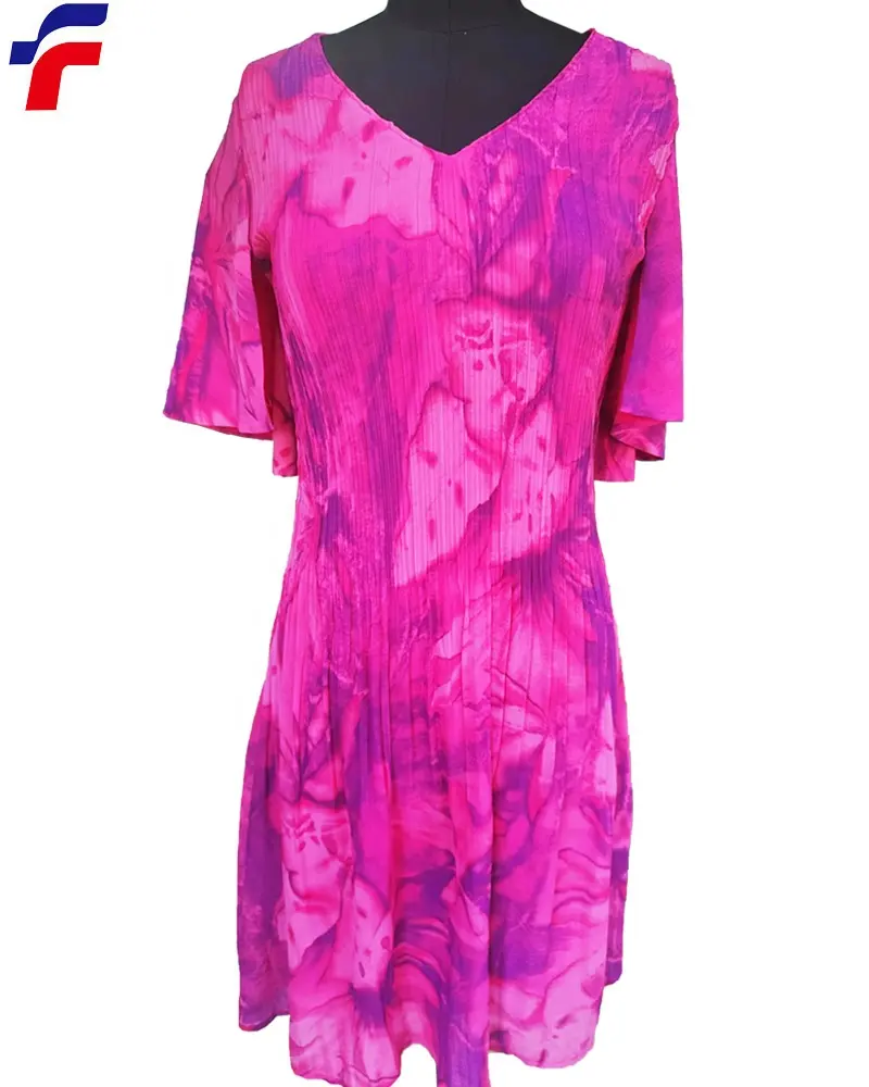 Vestido plisado con estampado Rosa Lila, manga ancha, gasa de poliéster reciclada, oferta primavera 2023