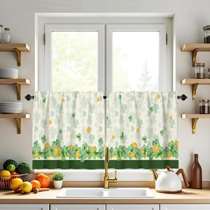 Juego <span class=keywords><strong>de</strong></span> Cortinas Cortas para Ventana con Diseño <span class=keywords><strong>de</strong></span> Trébol Verde del Día <span class=keywords><strong>de</strong></span> San Patricio, Monedas Doradas y Trébol Irlandés, 2 Piezas - Product Image 2