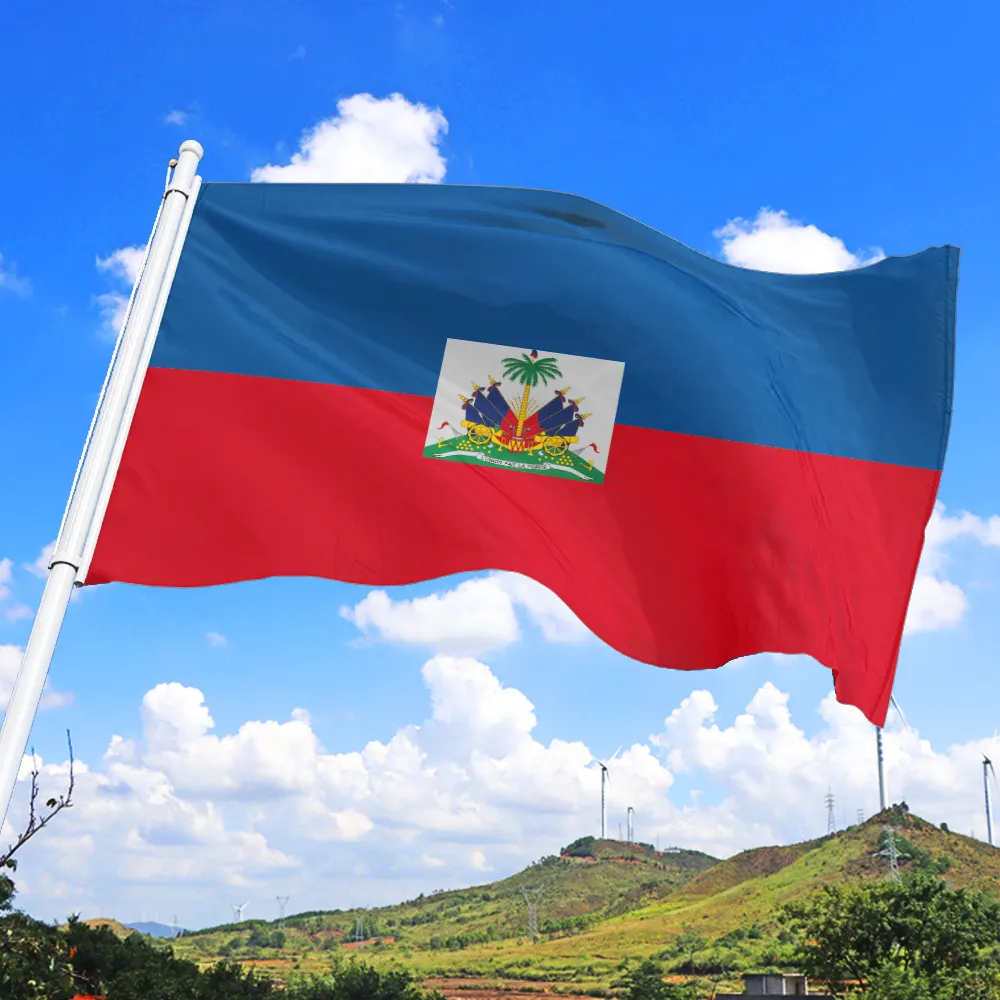 Bandera de Haiti, producto promocional, 3x5 pies, 100% poliéster con arandelas de latón, bandera Hayti, listo para enviar
