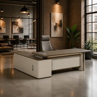 Conjunto de Muebles de Oficina Ejecutivos de Lujo, Tablero de Partículas E1, Moldeado al Vacío, Textura 3D, Mesa para Gerentes, Muebles con Cerradura de Código