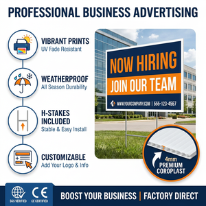 Custom Now Hiring Sign 4mm Coroplast Double Sided With H-Stakes Weatherproof Outdoor Advertising <b>Board</b> - Product Image 1