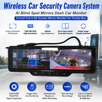 Système de caméra de sécurité sans fil pour voiture avec miroirs d'angle mort IA, moniteur de tableau de bord LCD 9 pouces, vision nocturne 150° pour camions et bus