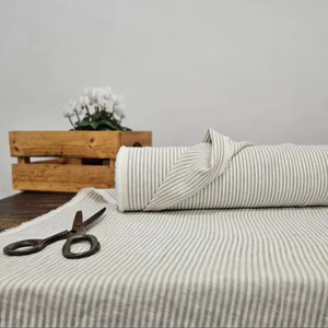 Venta al por mayor 100% tela de lino tejido orgánico ropa de cama a rayas cortina sofá uso 115 ''Textiles para el hogar niños y niñas vestidos - Product Image 1