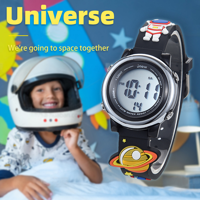 JNEW 7 Color LED Sport Digital Watch for Kids 3D Cartoon Design Luminous and Alarm Features Gift for Girls