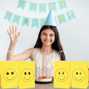 Sacs en papier kraft blanc personnalisés avec poignées, impression personnalisée de sacs d'emballage alimentaire pour les achats en gros, sourire jaune fantaisie - Product Image 6