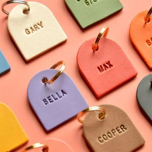 Personalized Novelty PU Leather <b>Dog</b> Name <b>Tag</b> Silent ID Stamped Design Portable Charm Pet Gift - Product Image 1