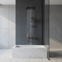Système de douche de luxe contemporain à 4 fonctions avec douchette à jet supérieur et barre coulissante pour baignoire