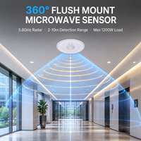 Sakelar Sensor Gerak Microwave 360 Derajat untuk Pemasangan di Langit-langit, Detektor Radar HF 5.8GHz 220-240V 1200W untuk Pencahayaan Dalam Ruangan Pintar