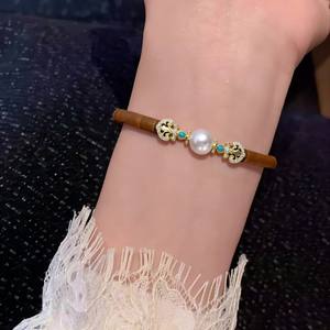 10-11mm Natural Freshwater Pearl Retro Charm Trendy PU <strong>Leather</strong> Bracelet Wristband Watch Strap Jewelry Wholesale Length 22cm - Product Image 3