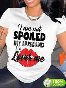 T-shirt da donna taglie forti girocollo a maniche corte con stampa labbra e lettere, 100% cotone, top estivo casual, lavabile in lavatrice, vestibilità regolare - Product Image 3