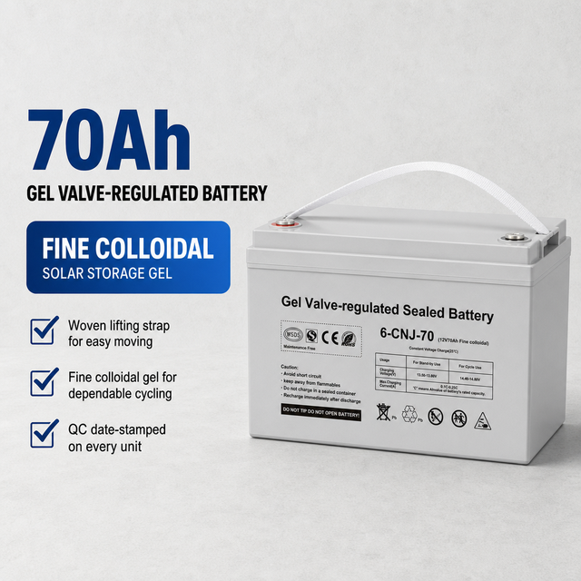 12V 70Ah Gel Battery VRLA Sealed Lead Acid Deep Cycle Solar Wind Energy Storage UPS Power Supply Maintenance Free Rechargeable