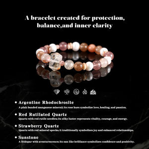 Pulsera de Rodocrosita y Piedra del Sol de Piedra Natural RINNTIN GMB97, Superventas, con Cuentas de Cristal Natural y Energía Curativa, Pulsera de Yoga - Product Image 3