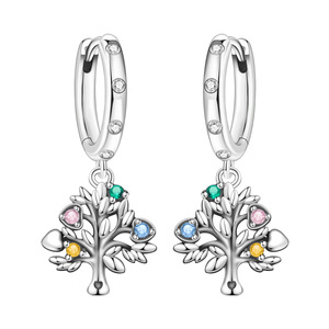 Boucles d'oreilles en laiton en forme d'arbre généalogique avec pierres de zircon colorées, un cadeau parfait pour un anniversaire ou un anniversaire de mariage pour les filles - Product Image 1