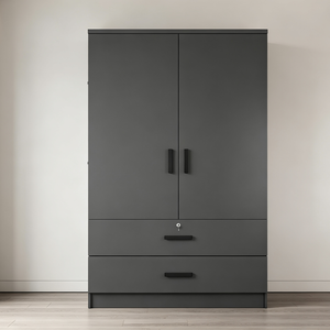 <span class=keywords><strong>Armoire</strong></span> de chambre à coucher de luxe noire mate, prête à assembler (RTA), avec tiroirs et tringle de suspension, fabrication OEM/ODM sur mesure - Product Image 1