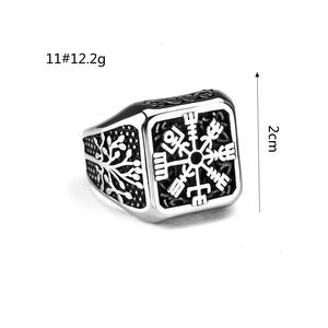 Nordic Vintage Stainless Steel Men's <b>Ring</b> Hollow Tree Of Life Compass Design Hip Hop Style Gift Jewelry - Product Image 5