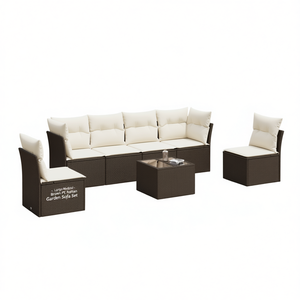 Conjunto de Sofás Modulares de Ratán Marrón para Jardín, Muebles de Exterior de Diseño Contemporáneo con Cojines de Espuma de Alta Densidad - Product Image 1