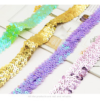 Accessoire de costume de danse, garniture élastique perlée à trois rangs de 3 cm, dentelle à sequins en polyester <6 mm, échantillon disponible en 7 jours