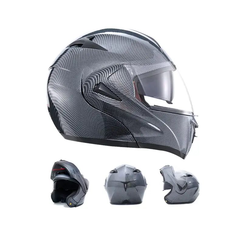 Helm sepeda balap serat karbon flip up, aksesori sepeda motor balap motor modis harga murah