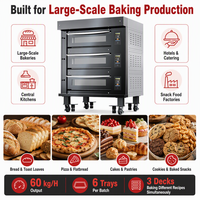 Four de boulangerie commercial électrique en acier inoxydable de qualité supérieure, type fil chauffant, 3 niveaux, 6 plateaux, 16,5 kW, garantie 1 an sur les pièces