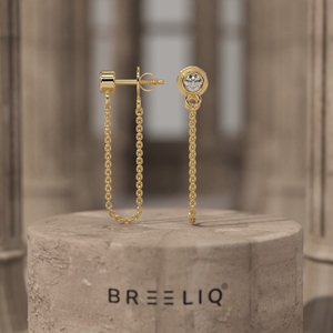 White Gold Bezel Diamond Chain Drop <b>Earrings</b> Elegant Round Cut Diamond Dangle <b>Threader</b> Style - Product Image 2