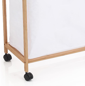 Cesto <span class=keywords><strong>de</strong></span> almacenamiento <span class=keywords><strong>de</strong></span> <span class=keywords><strong>ropa</strong></span> sucia <span class=keywords><strong>de</strong></span> bambú, cesto separador con tela blanca y 4 ruedas giratorias - Product Image 4