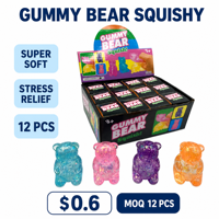 Jouet Squishy Oursons Gommeux Super Doux Anti-Stress à Presser Remplis de Paillettes, Boîte de Présentation de 12 Pièces pour Enfants de 3 Ans et Plus