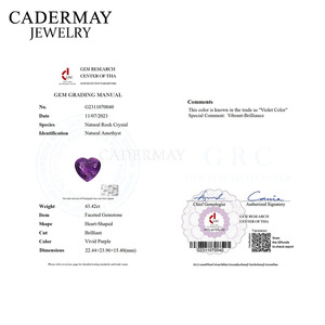 Cadermay Natural Amethyst Heart Cut 43.42ct Vivid Purple Loose Stone For Jewelry Making - Product Image 3