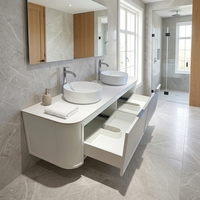 Mueble de Baño Australiano Personalizado para Montar en la Pared, con Cajones de Madera Contrachapada Blanca Mate y Compartimentos de Almacenamiento para Proyectos Hoteleros