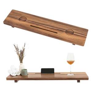 Creative Wooden Bathtub <b>Tray</b> Rectangle Storage Rack Solid Wood <b>Bath</b> Phone Tablet Holder Retro Color 1st Floor - Product Image 2