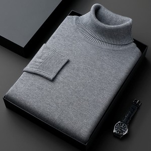 Pull d'hiver décontracté pour hommes Top col haut tricoté ample couleur unie polyvalent nouveau <span class=keywords><strong>logo</strong></span> teint uni lavé <span class=keywords><strong>sur</strong></span> le devant - Product Image 3