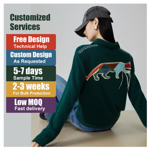Custom OEM <strong>Women's</strong> Knit Sweater Pullover Casual Knitwear Long Sleeve <strong>Jumper</strong> <strong>Polo</strong> <strong>Neck</strong> Embroidery Designer Sweater for <strong>Women</strong> - Product Image 1
