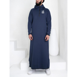 Nouveau design 2026 – Thobes marocaines personnalisées haut de gamme à manches longues pour hommes avec logo brodé – Thobe à capuche zippé respirant pour hommes musulmans - Product Image 2