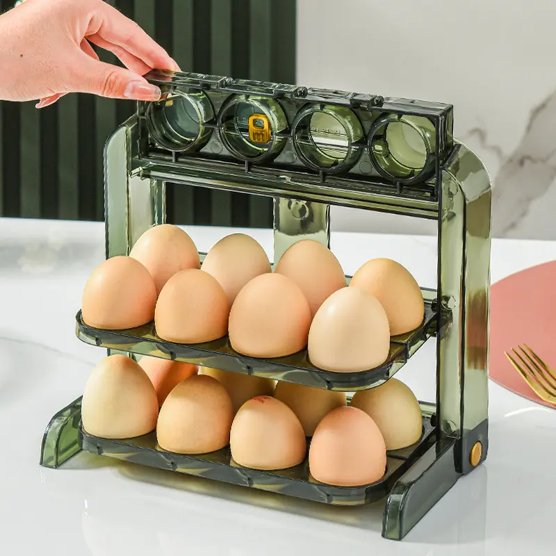 3 레이어 계란 디스펜서 트로프 주방 쓰레기통 핸들 계란 주최자 냉장고 도어 냉장고 스토리지 컨테이너 트레이