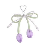 Porte-clés Cœur Tulipe Nœud Papillon Perle, Pendentif Métallique Élégant à Ruban Floral pour Sacs, Accessoires de Mode Ins, Cadeau Romantique