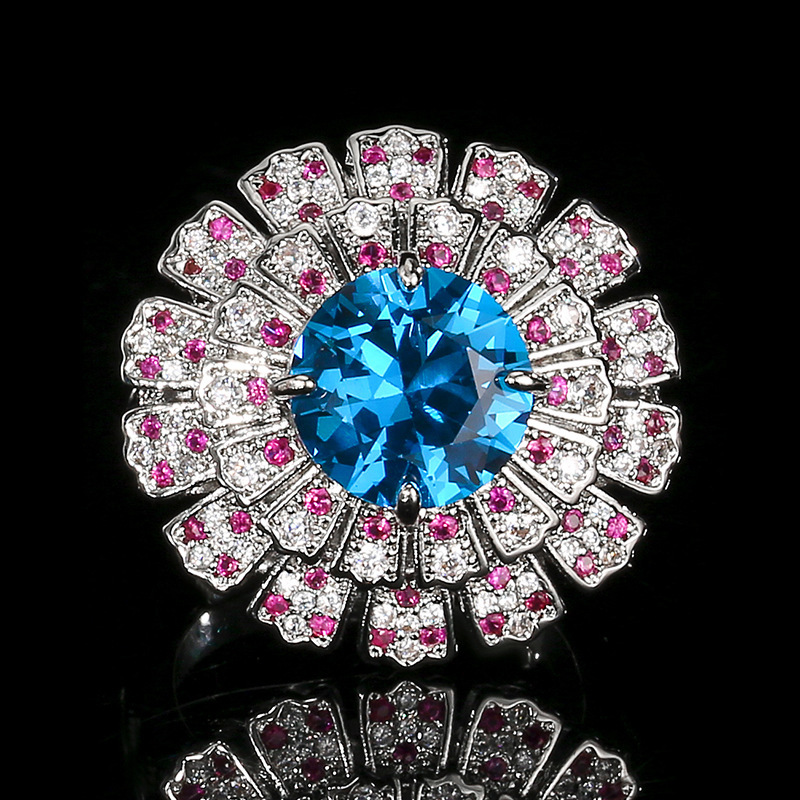 Bague cristal pointu bleu