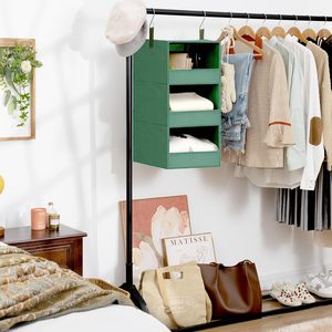 3-<b>Shelf</b> Hanging Closet Organizer Foldable Fabric Storage <b>Shelves</b> For Bedroom Neatening With Metal <b>Hooks</b> 33x15x85cm - Product Image 6